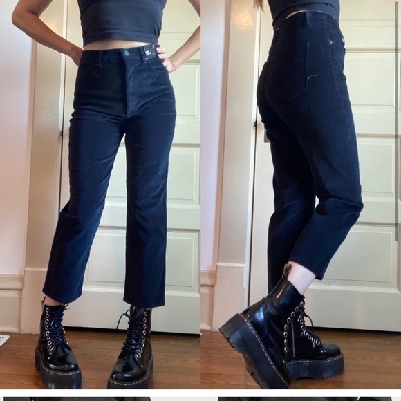 Express Super High Rise Straight Cropped Velvet Pants - Picture 2 of 9